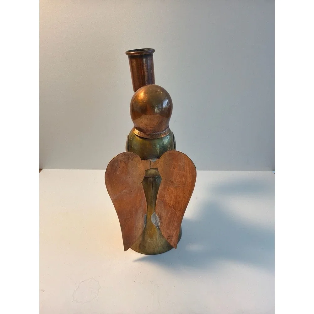 Mid-Century Modern Brass and Copper Angel Figurine‎ Taper Candle Holder